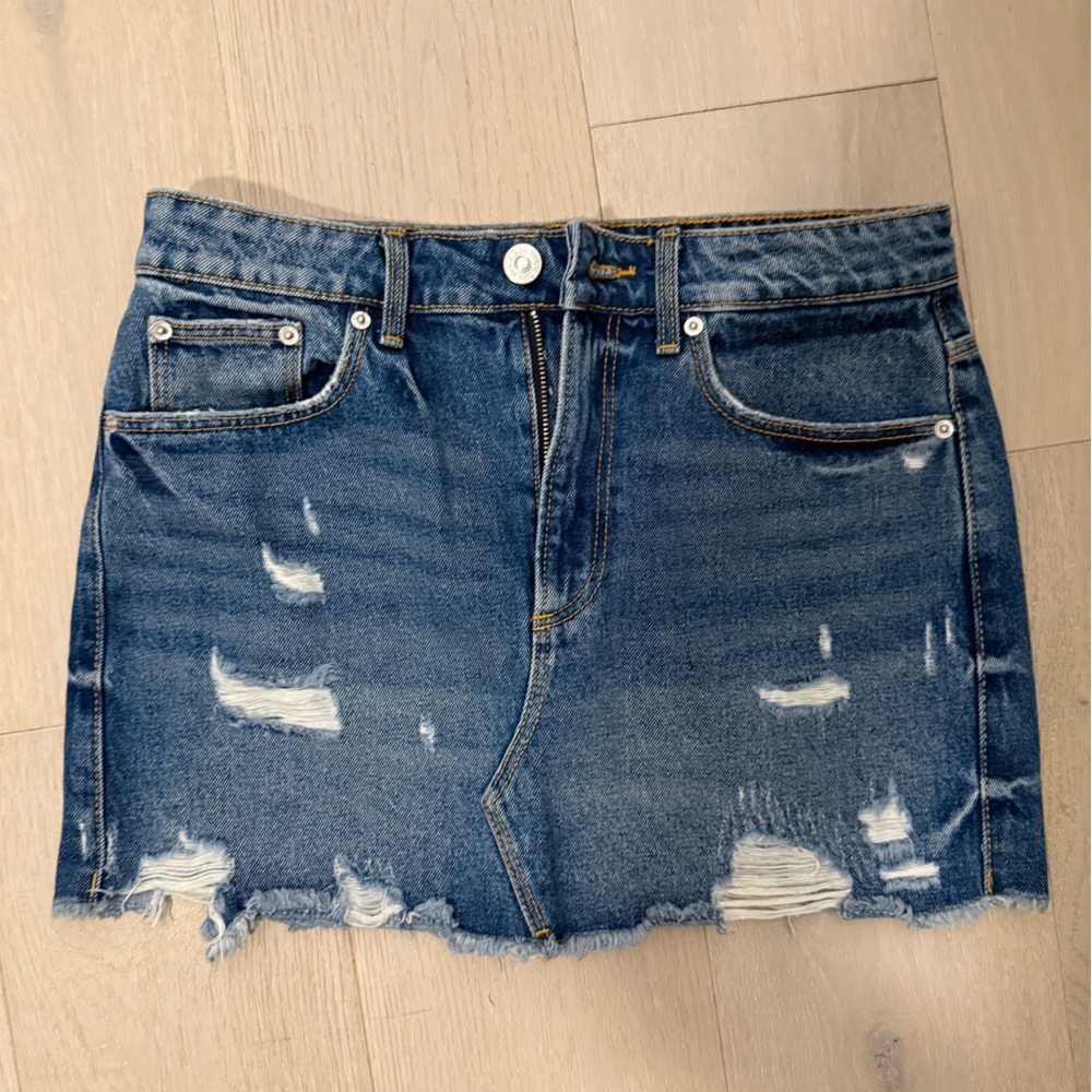 Zara Distressed Blue Denim Mini Skirt
